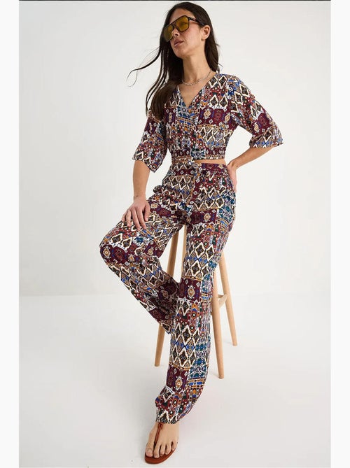 Ensemble chemisier court et pantalon à motifs bianco lucci - Kiabi Ensemble chemisier court et pantalon à motifs bianco lucci - Kiabi