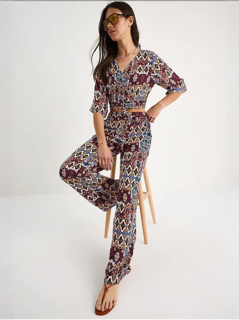 Ensemble chemisier court et pantalon à motifs bianco lucci Rouge bordeaux - Kiabi