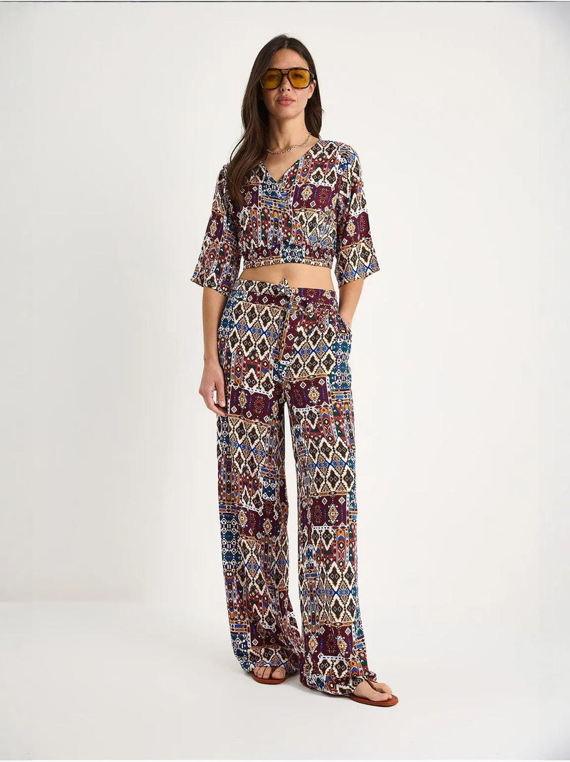 Ensemble chemisier court et pantalon à motifs bianco lucci Rouge bordeaux - Kiabi