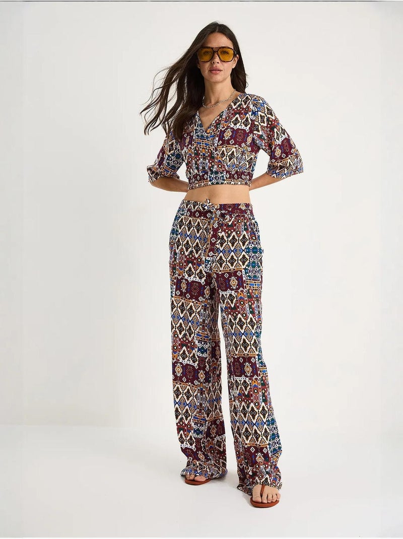 Ensemble chemisier court et pantalon à motifs bianco lucci Rouge bordeaux - Kiabi
