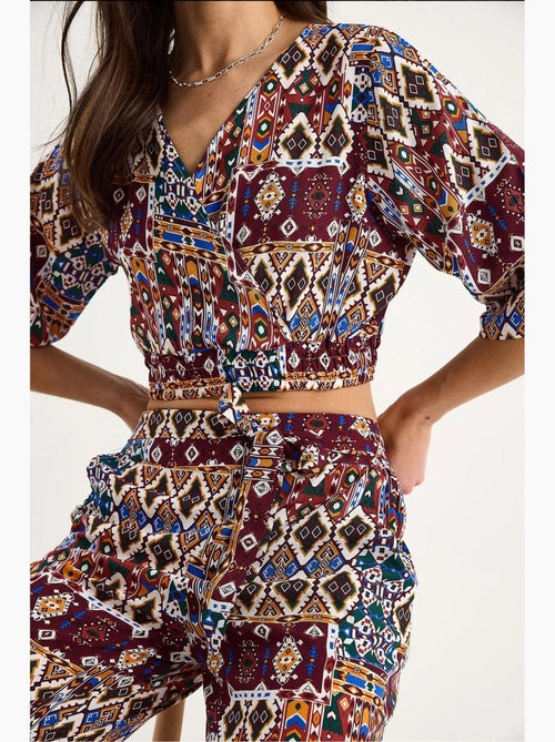 Ensemble chemisier court et pantalon à motifs bianco lucci - Kiabi Ensemble chemisier court et pantalon à motifs bianco lucci - Kiabi