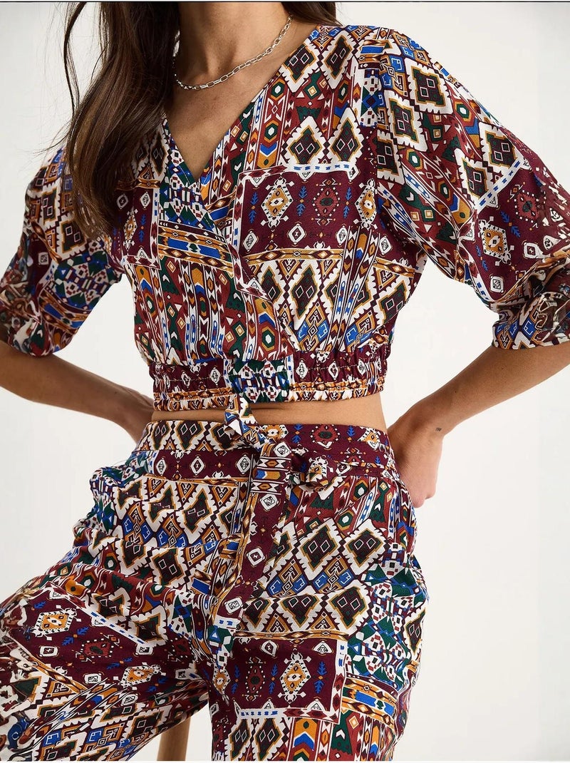 Ensemble chemisier court et pantalon à motifs bianco lucci Rouge bordeaux - Kiabi