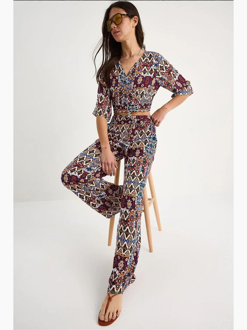Ensemble chemisier court et pantalon à motifs lucci Rouge bordeaux - Kiabi