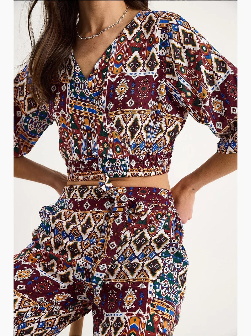 Ensemble chemisier court et pantalon à motifs lucci Rouge bordeaux - Kiabi