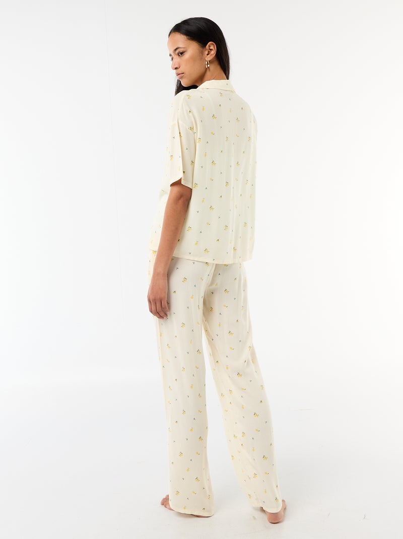 Ensemble chemisier de nuit rayé all-over Jaune - Kiabi