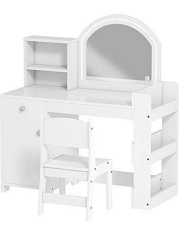 Ensemble coiffeuse enfant chaise et miroir led - multi-rangement