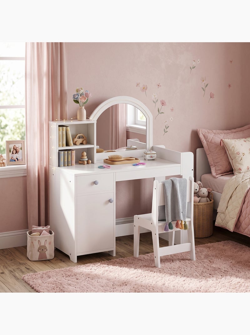 Ensemble coiffeuse enfant chaise et miroir led - multi-rangement Blanc Blanc - Kiabi