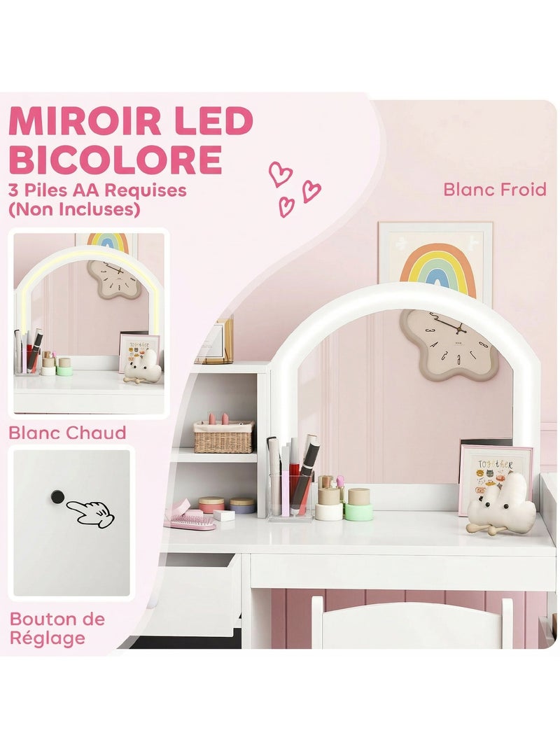 Ensemble coiffeuse enfant chaise et miroir led - multi-rangement Blanc Blanc - Kiabi