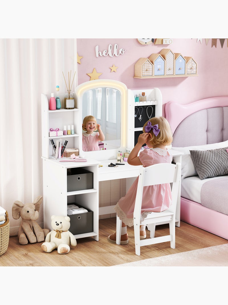 Ensemble coiffeuse enfant chaise et miroir led paniers gris blanc Blanc Blanc - Kiabi