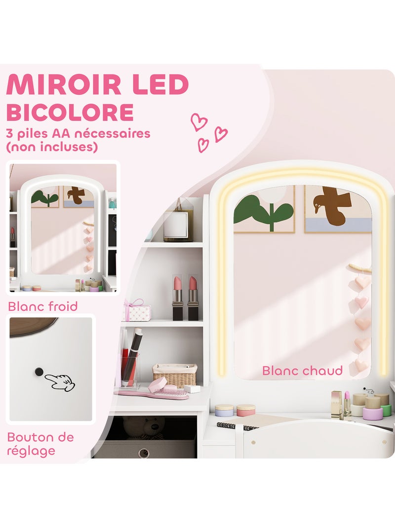 Ensemble coiffeuse enfant chaise et miroir led paniers gris blanc Blanc Blanc - Kiabi