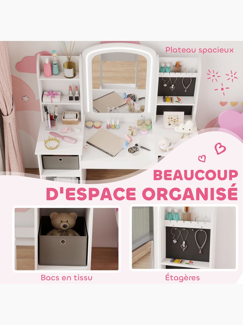 Ensemble coiffeuse enfant chaise et miroir led paniers gris blanc Blanc Blanc - Kiabi