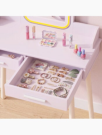 Ensemble coiffeuse enfant tabouret en bois avec miroir led