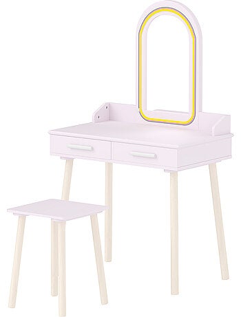 Ensemble coiffeuse enfant tabouret en bois avec miroir led