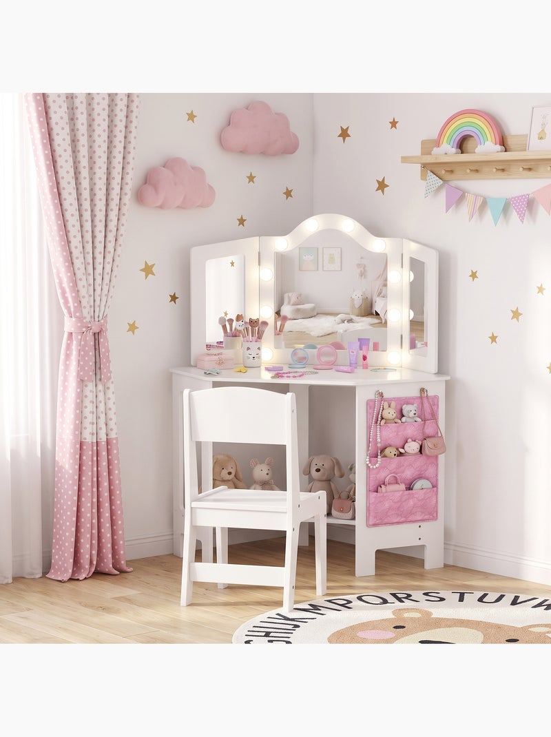 Ensemble coiffeuse enfant tabouret miroir holywood pochette rangement rose blanc Blanc Blanc - Kiabi