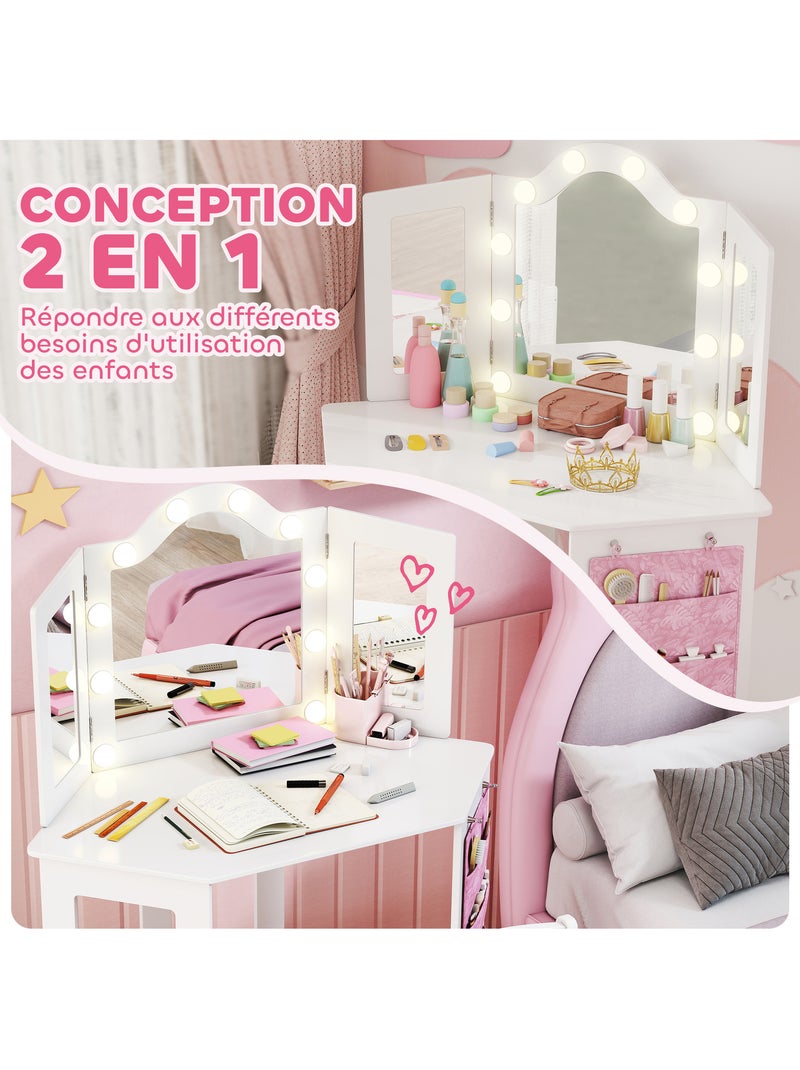 Ensemble coiffeuse enfant tabouret miroir holywood pochette rangement rose blanc Blanc Blanc - Kiabi