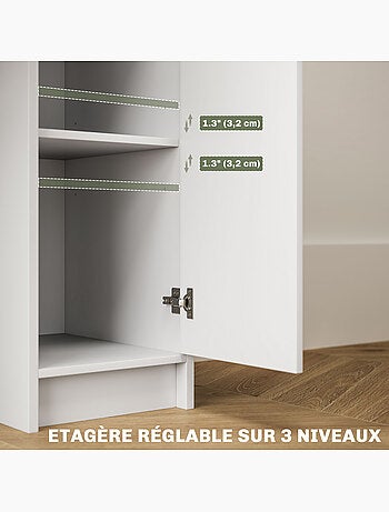 Ensemble coiffeuse miroir avec tabouret - porte, tiroir, 4 étagères, niche - blanc