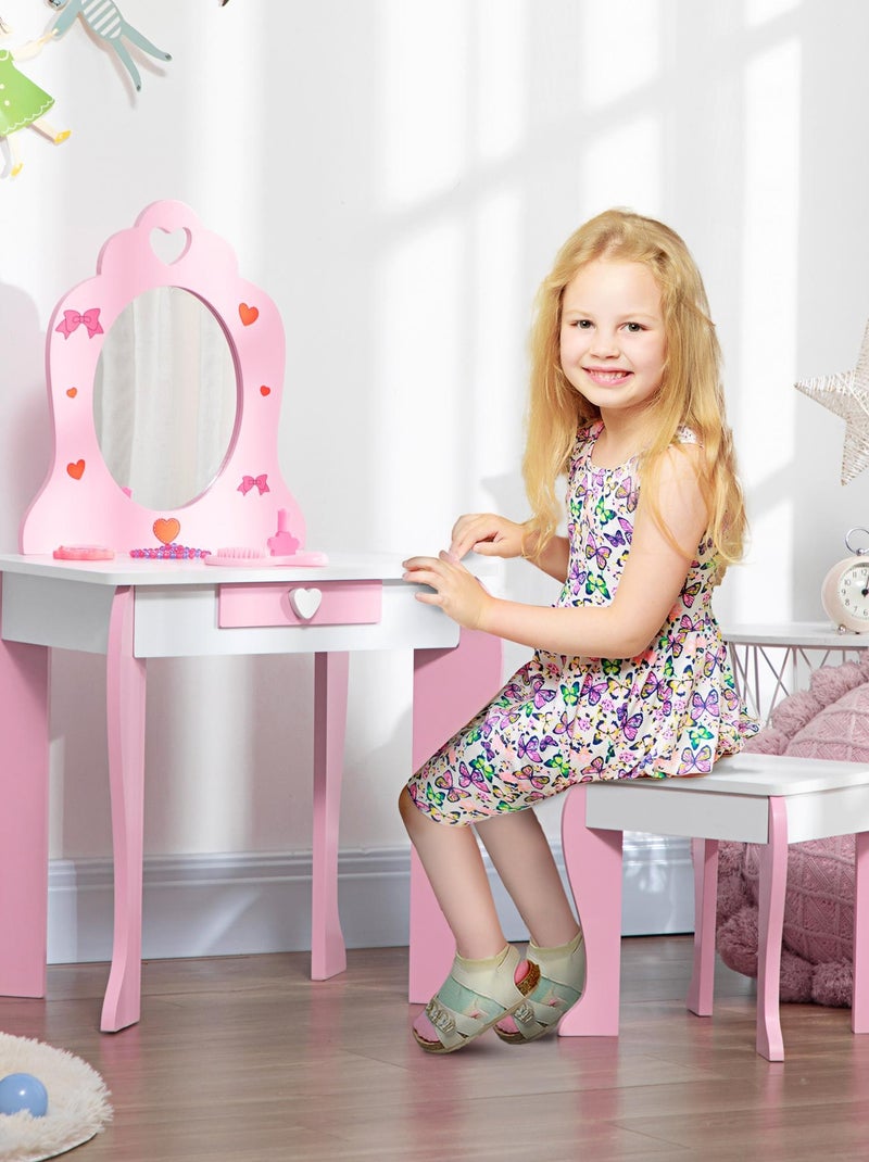 Ensemble coiffeuse tabouret enfant design girly motif cœur Rose - Kiabi