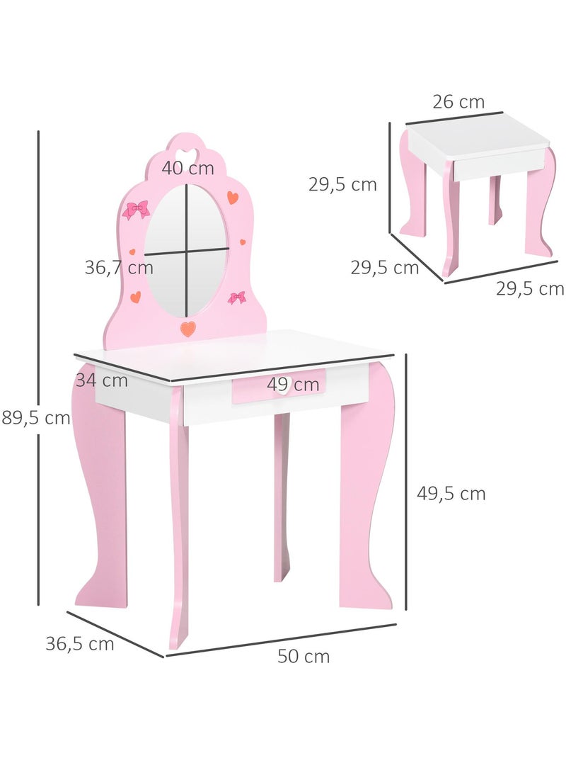 Ensemble coiffeuse tabouret enfant design girly motif cœur Rose - Kiabi