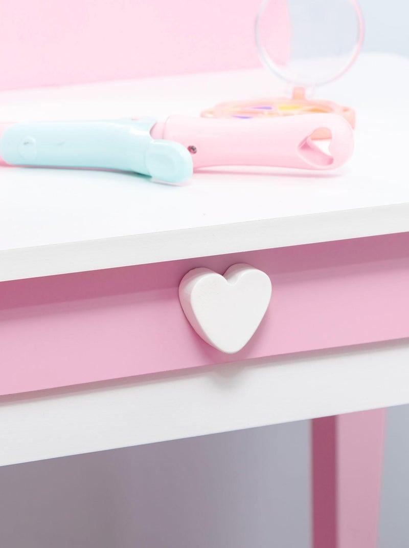 Ensemble coiffeuse tabouret enfant design girly motif cœur Rose - Kiabi
