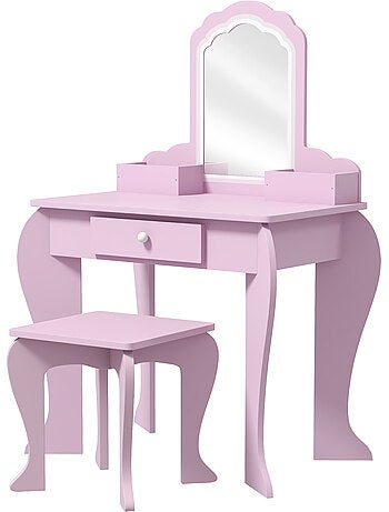 Ensemble coiffeuse tabouret enfant style girly rose motif nuage rose