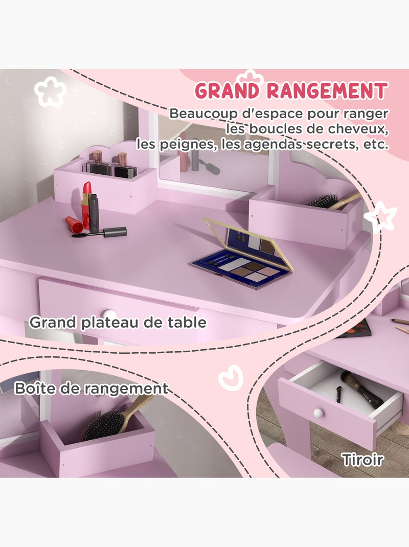 Ensemble coiffeuse tabouret enfant style girly rose motif nuage rose Rose - Kiabi