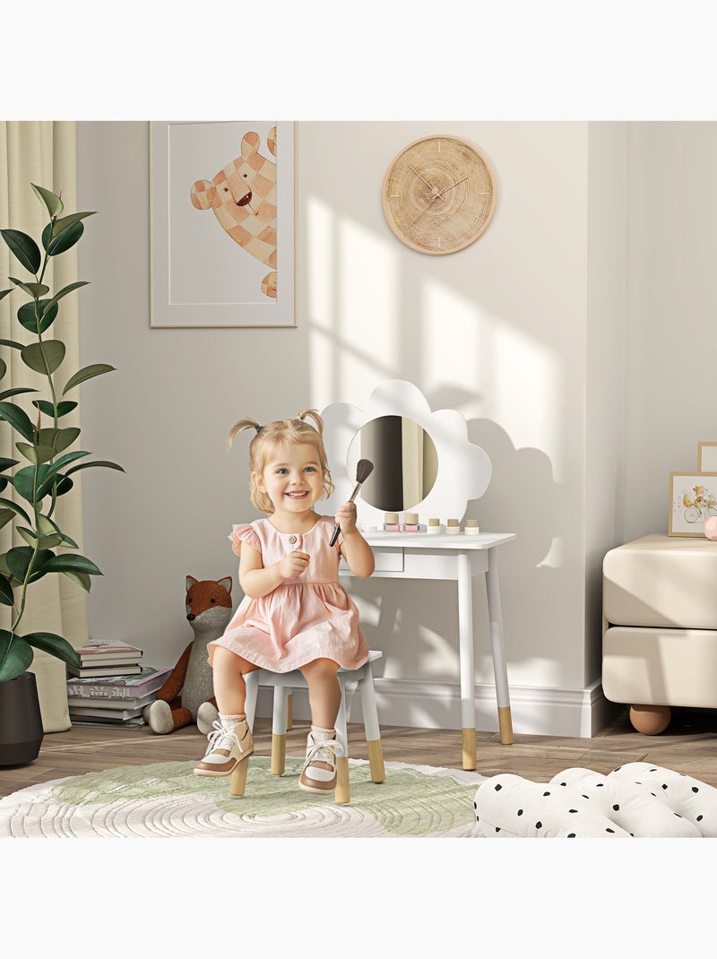 Ensemble coiffeuse tabouret enfant style nordique motif nuage effet bois clair blanc Blanc Blanc - Kiabi