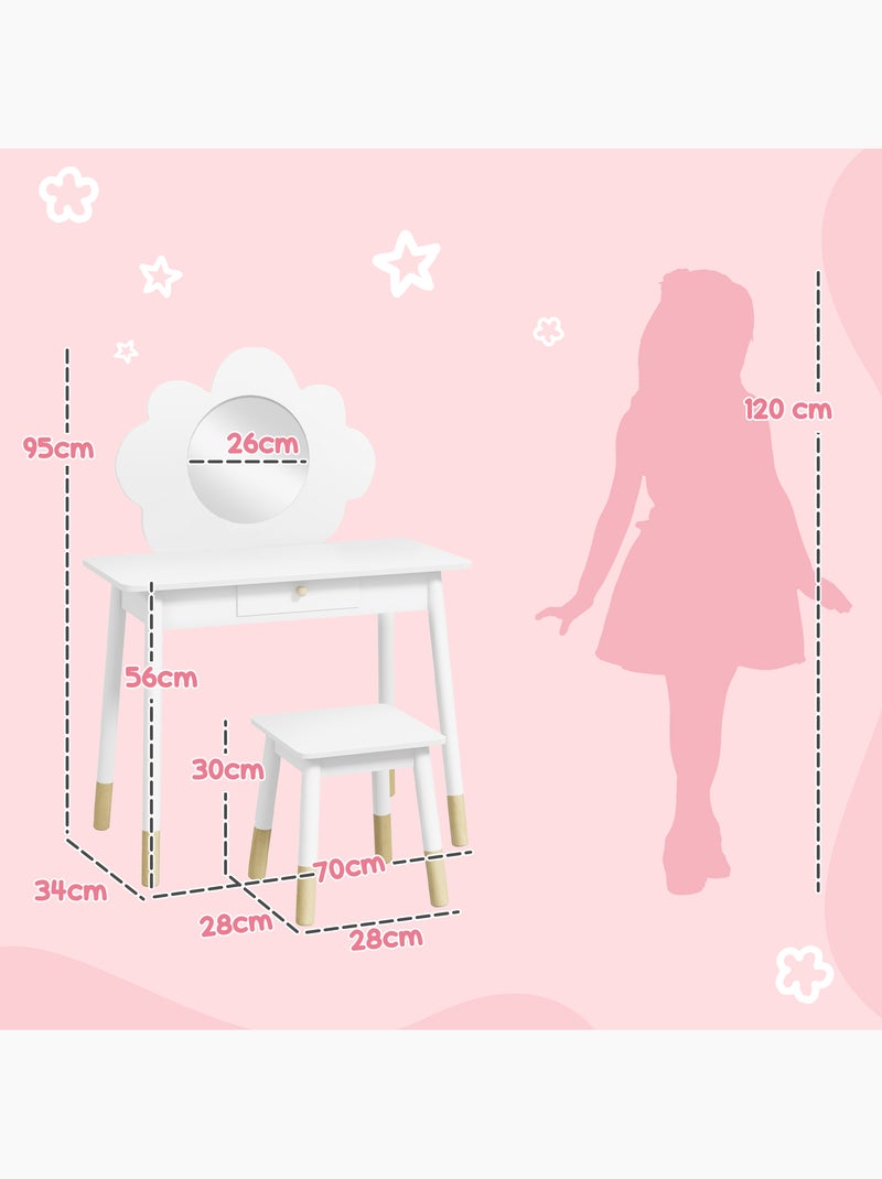 Ensemble coiffeuse tabouret enfant style nordique motif nuage effet bois clair blanc Blanc Blanc - Kiabi