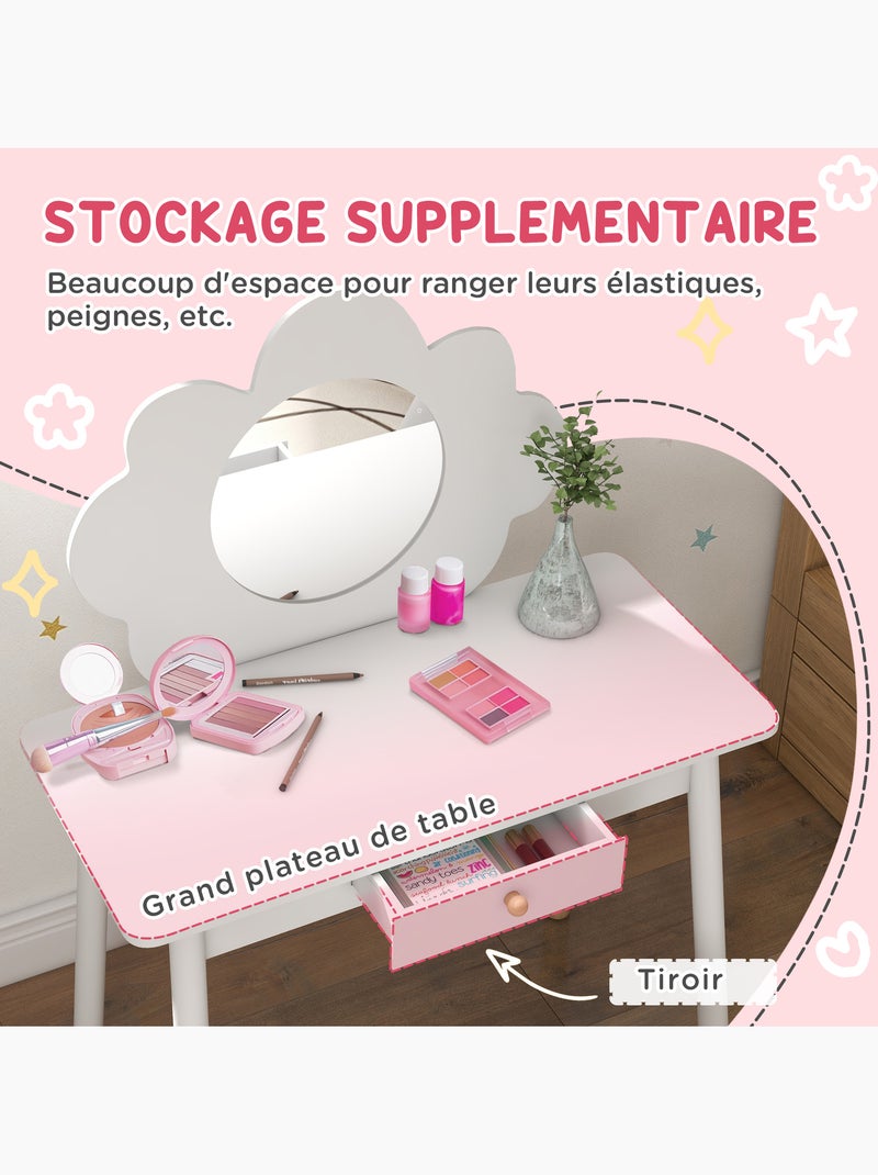 Ensemble coiffeuse tabouret enfant style nordique motif nuage effet bois clair blanc Blanc Blanc - Kiabi