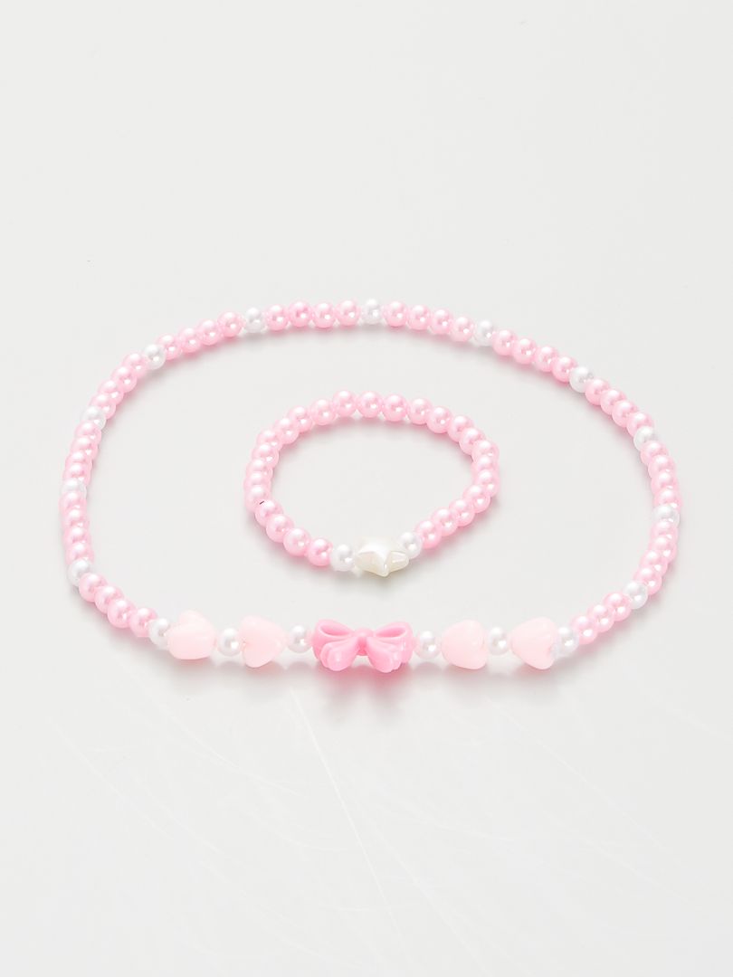 Ensemble collier + bracelet à perles rose - Kiabi