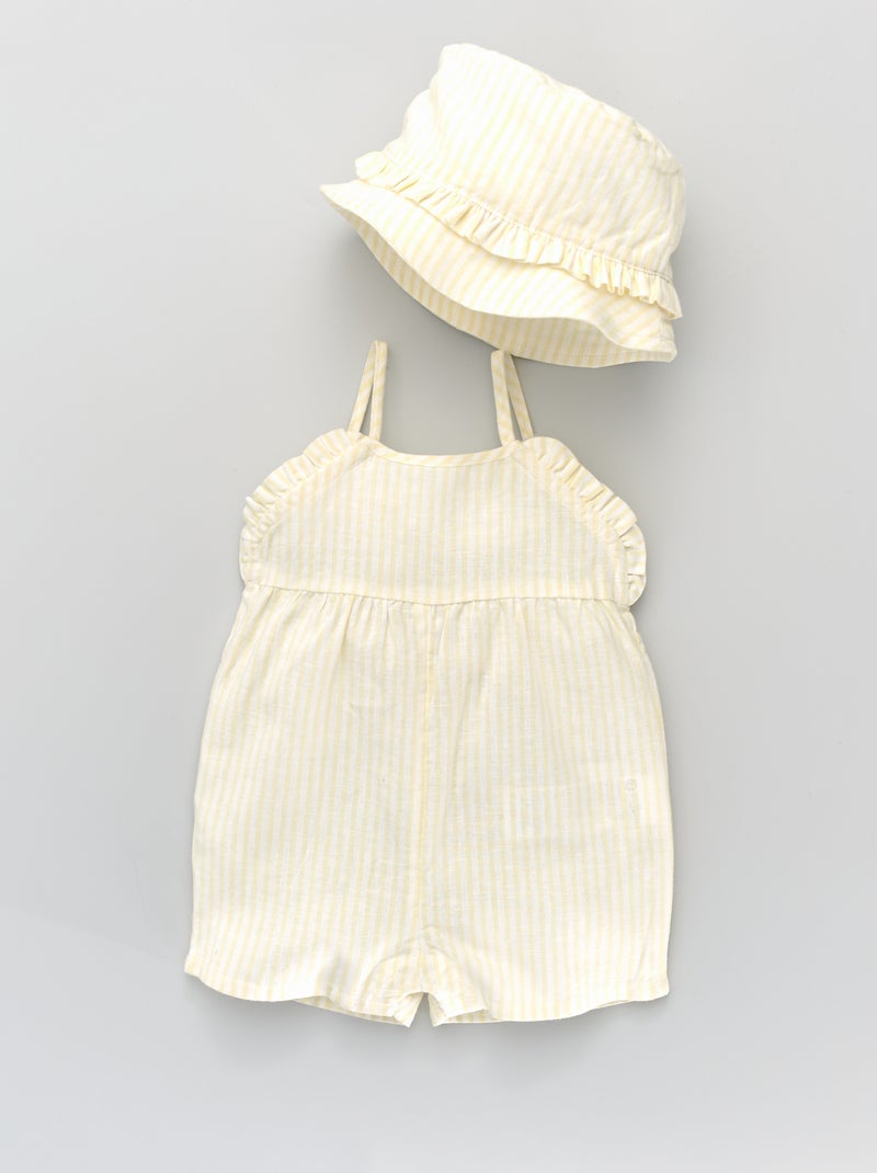 Ensemble combinaison + bob en lin et viscose jaune - Kiabi