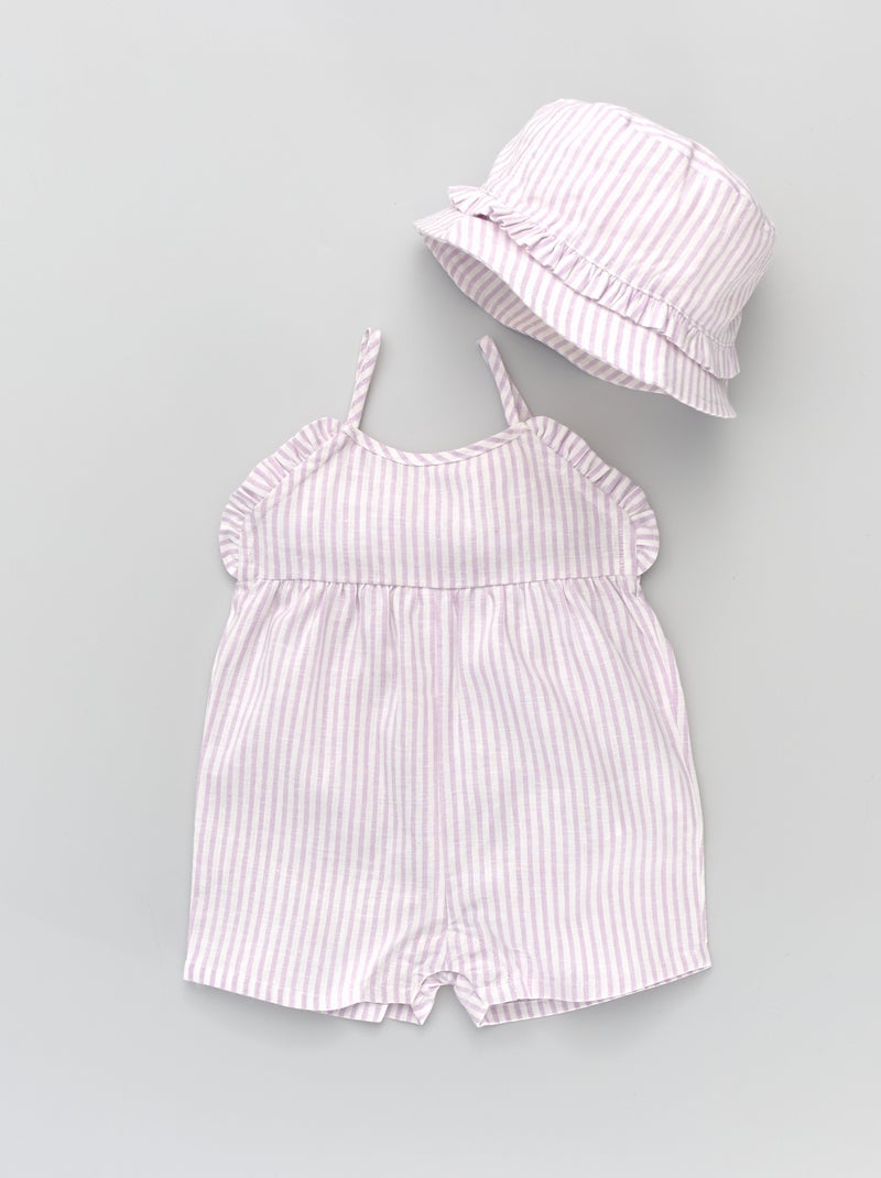 Ensemble combinaison + bob en lin et viscose lilas - Kiabi