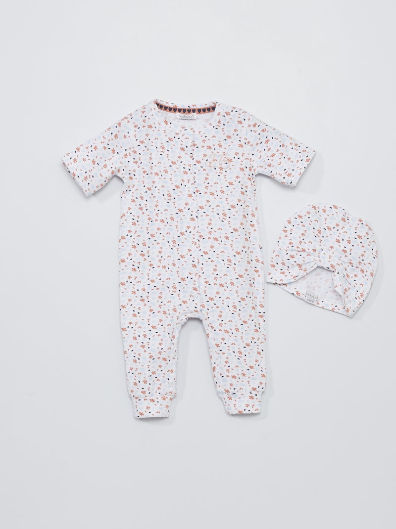 Ensemble combinaison imprimé + bonnet - 2 pièces Blanc - Kiabi