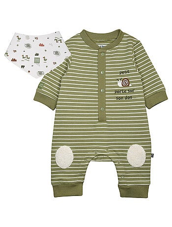 Ensemble combinaison longue bavoir en maille Paul