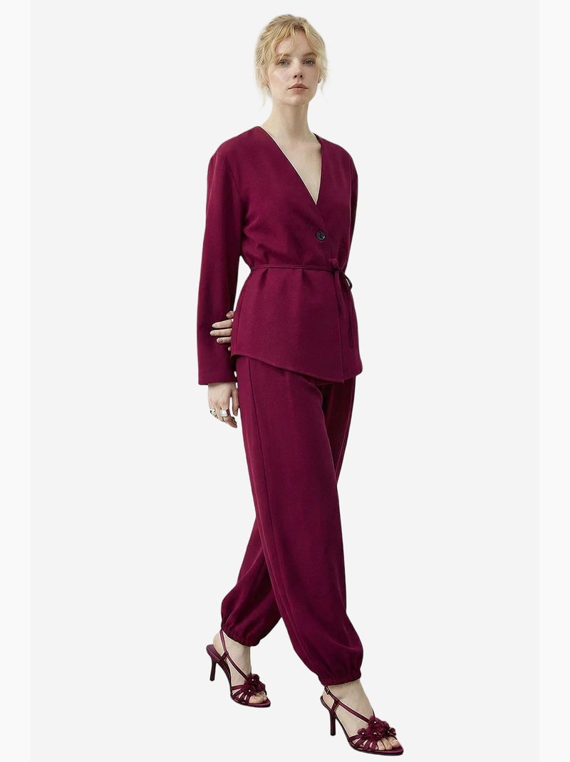 Ensemble coordonné à col en v, manches longues et taille élastique lucci Magenta - Kiabi