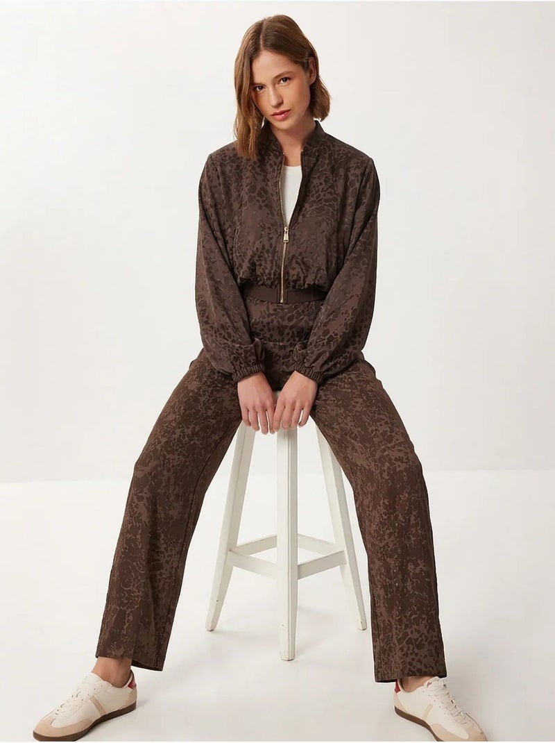 Ensemble coordonné bomber taille haute imprimé léopard istanbul Marron chocolat - Kiabi