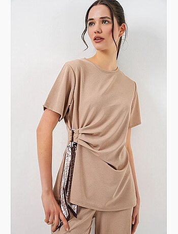 Ensemble coordonné côtelé à col rond et détail cravate, avec pantalon à jambes larges bdart
