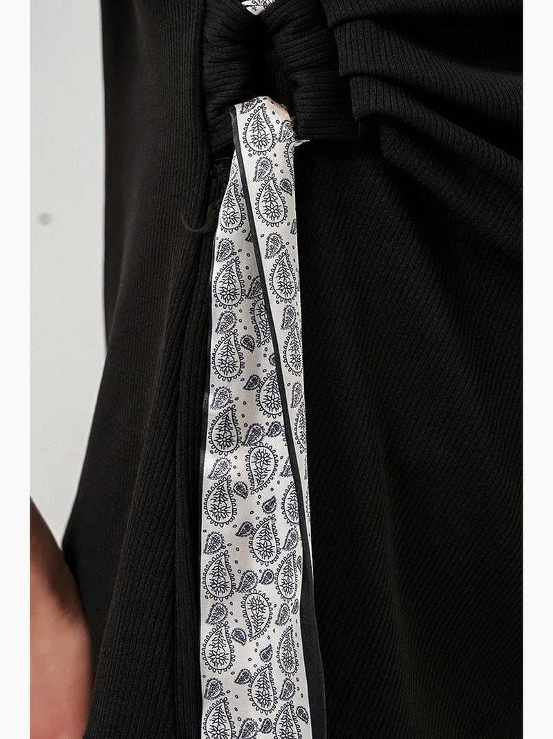 Ensemble coordonné côtelé à col rond et détail cravate, avec pantalon à jambes larges bdart Noir - Kiabi