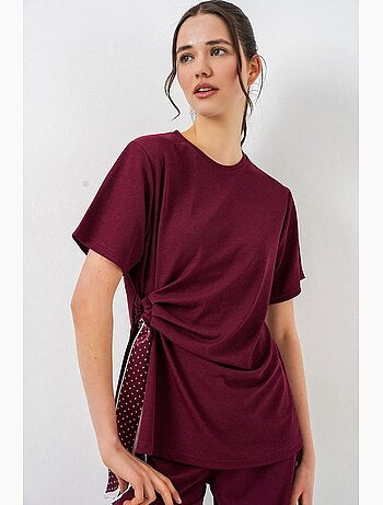 Ensemble coordonné côtelé à col rond et détail cravate, avec pantalon à jambes larges bdart