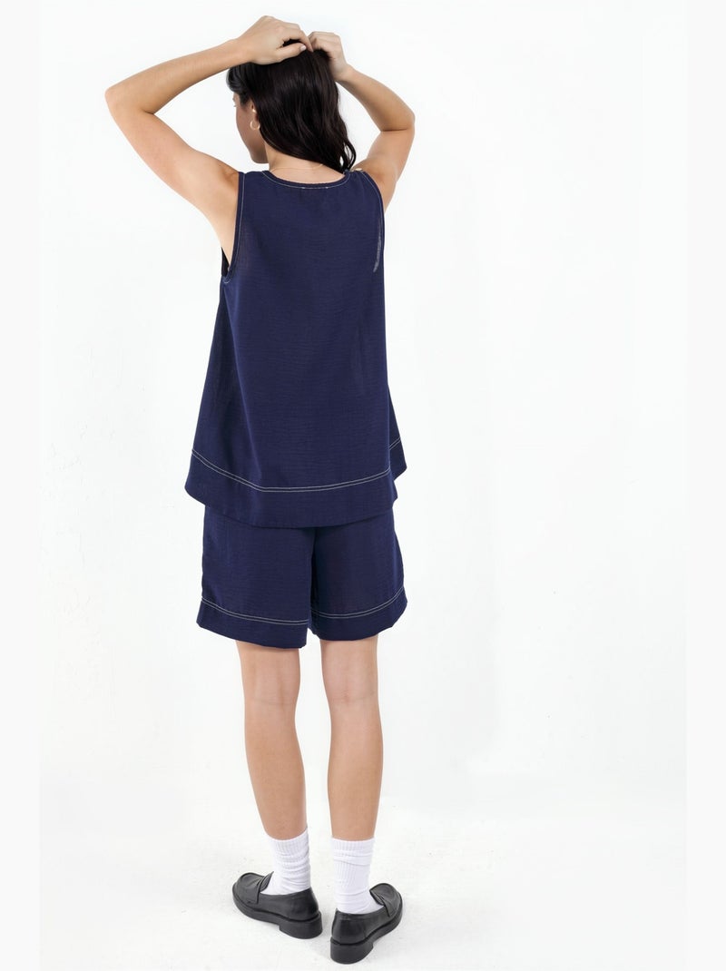 Ensemble coordonné décontracté avec détails de couture hiccup Bleu marine - Kiabi