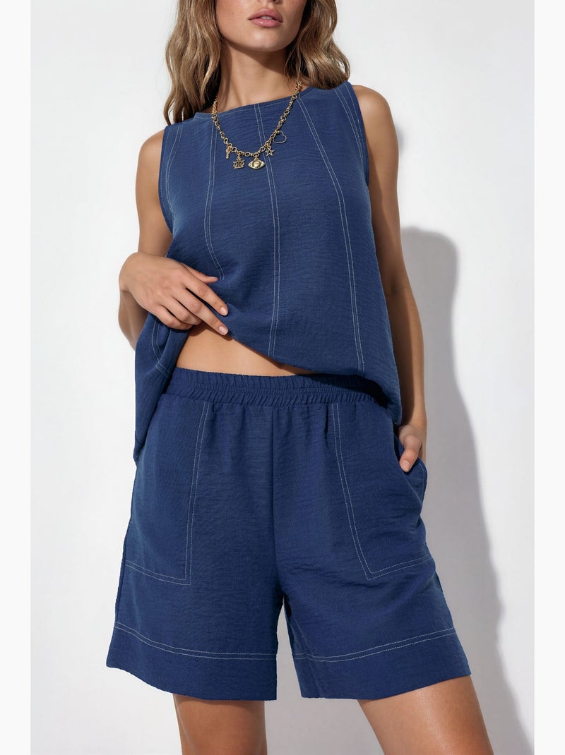 Ensemble coordonné décontracté avec détails de couture hiccup Bleu saphir - Kiabi