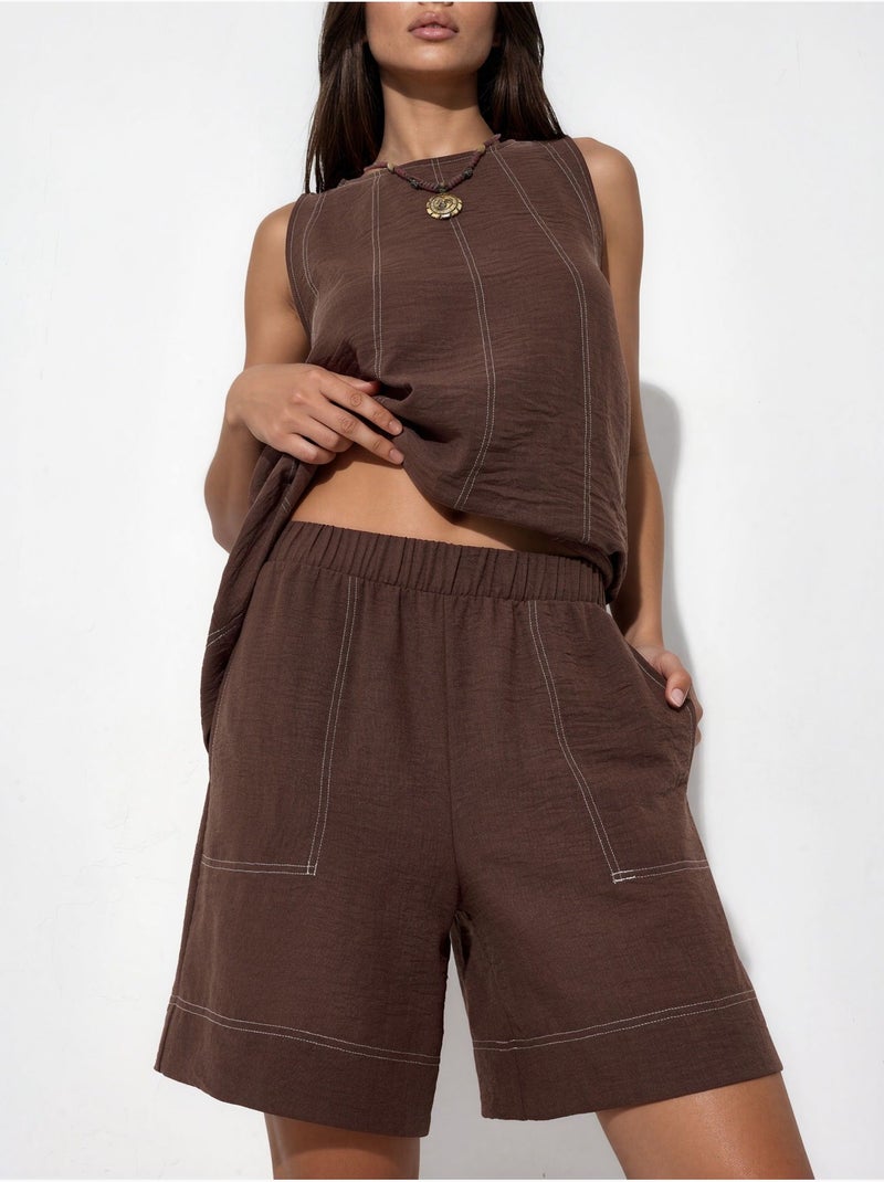 Ensemble coordonné décontracté avec détails de couture Marron chocolat - Kiabi