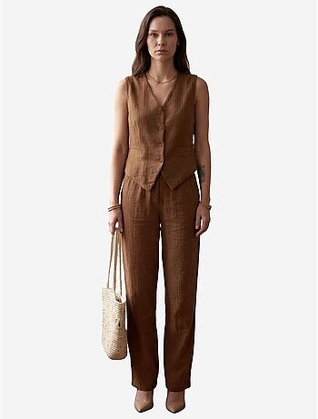 Ensemble coordonné deux pièces à col en v texturé et boutons my fashion
