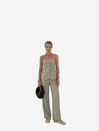 Ensemble coordonné deux pièces à jambes larges, col en v et boutons, my fashion
