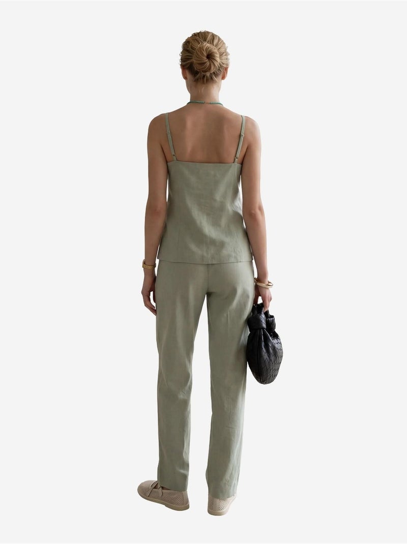 Ensemble coordonné deux pièces à jambes larges, col en v et boutons, my fashion Vert pastel - Kiabi