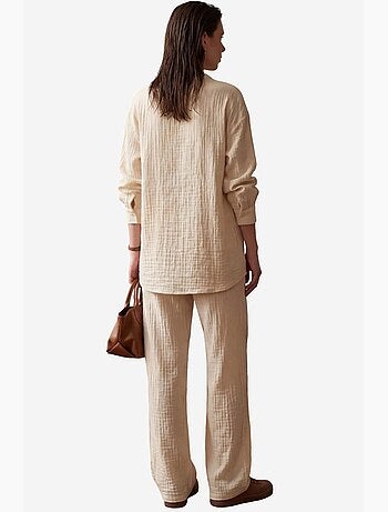 Ensemble coordonné deux pièces à jambes larges et col en v boutonné my fashion