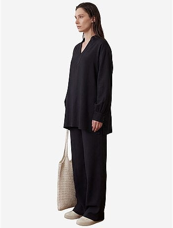 Ensemble coordonné deux pièces à jambes larges et col en v boutonné my fashion