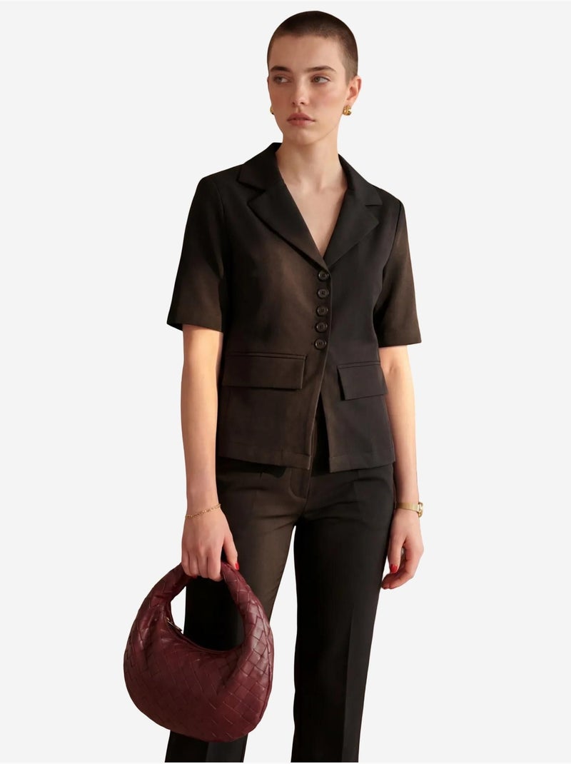 Ensemble coordonné deux pièces avec col de veste my fashion Noir - Kiabi