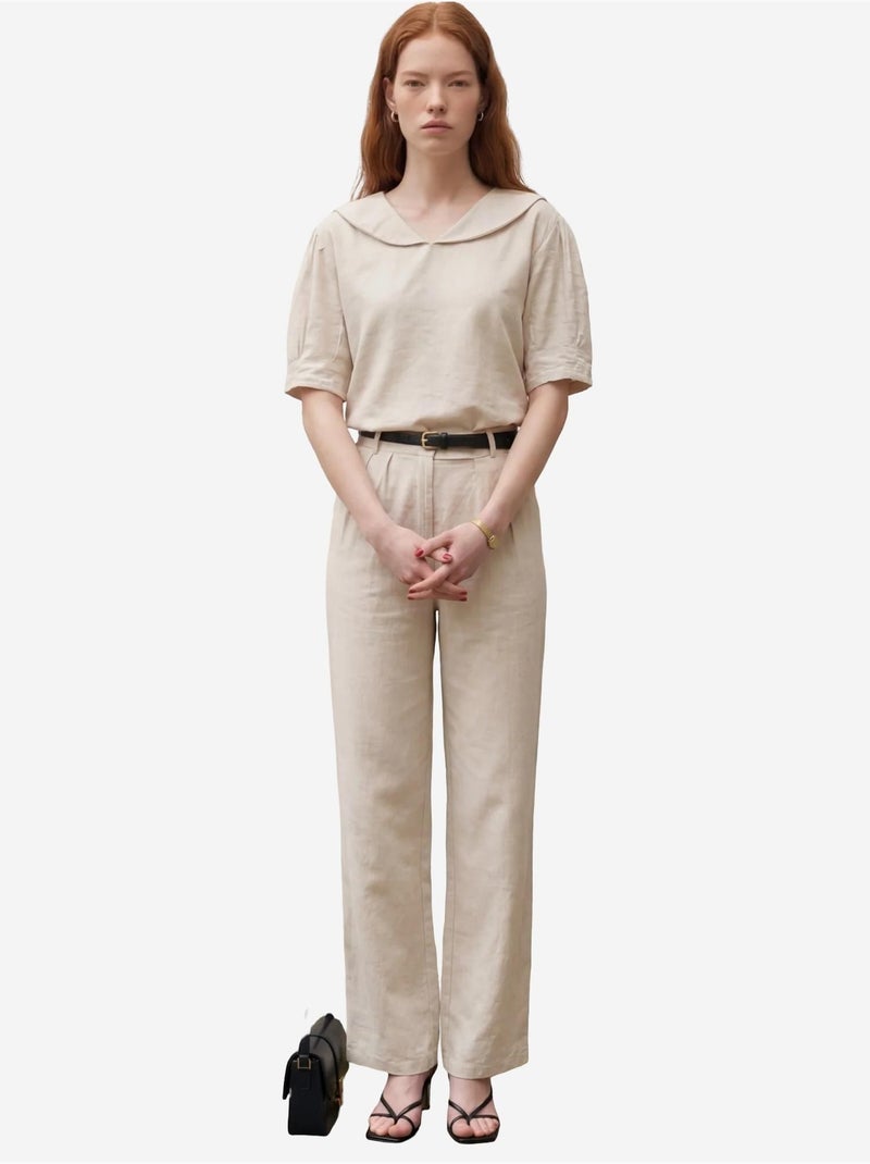 Ensemble coordonné deux pièces boutonné à col châle my fashion Beige argile - Kiabi