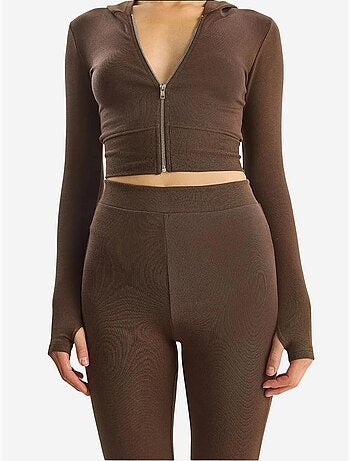 Ensemble coordonné deux pièces en coton côtelé et lycra, taille haute lucci