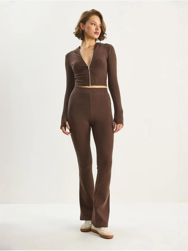 Ensemble coordonné deux pièces en coton côtelé et lycra, taille haute lucci Marron foncé - Kiabi